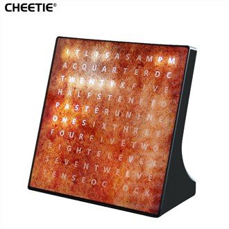 Cloc Geiriau LED Sgwâr Brown Minimalist Cloc Digidol Addurn Cartref Modern